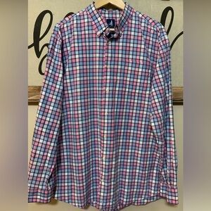 Johnnie O Shirt Adult XLarge White Pink Blue Mens Button Up Cotton Casual NWOT